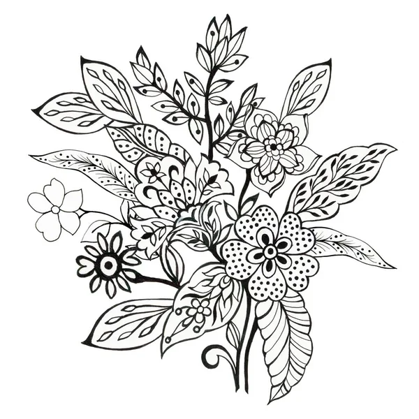 Bukiet Batik Damask Retro Kwiat Elementy Retro Abstrakcyjne — Zdjęcie stockowe