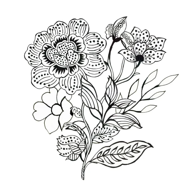 Bukiet Batik Damask Retro Kwiat Elementy Retro Abstrakcyjne — Zdjęcie stockowe