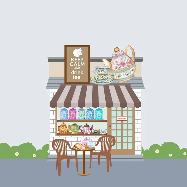 Baskı Için Çay Dükkanı Geleneksel Arkaplan Çizimi — Stok fotoğraf