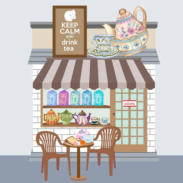 Τσάι Καφέ Κατάστημα Παραδοσιακή Απεικόνιση Σχέδιο Φόντου Για Εκτύπωση — Φωτογραφία Αρχείου