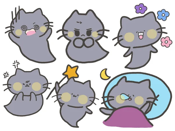 Mystery Cute Cat Серого Цвета Рисунок Иллюстрация Каракули Элементы Изолированный Лицензионные Стоковые Фото