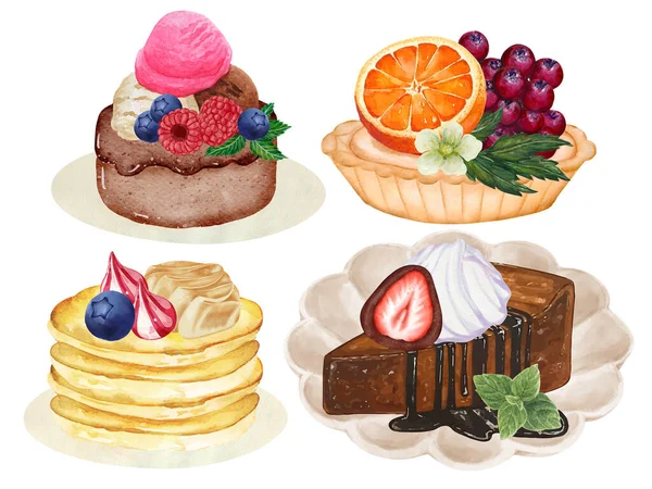 水彩画图为标识 产品设计 小册子 图样设计了独立元素甜点面包店甜画图 — 图库照片
