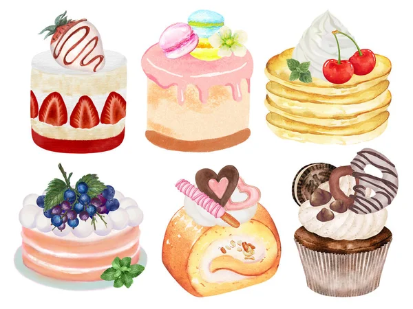 Watercolor illustration isolated elements dessert bakery sweet painting drawing for logo, product design, brochure, pattern
