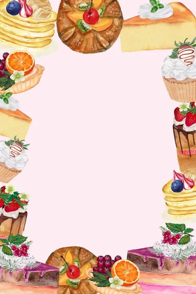 크림과 과일과 발렌타인 데이의 주제에 컵케이크 케이크 베이커리 디저트 — 스톡 사진