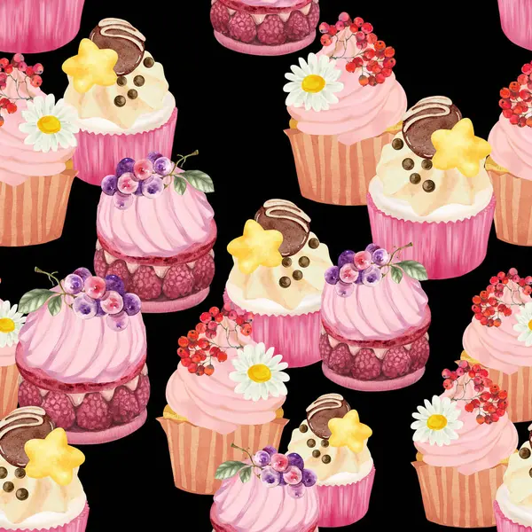 Cupcake Cake Bread Bakery Dessert Temaet Kjærlighet Valentinsdag Med Smørkrem – stockfoto