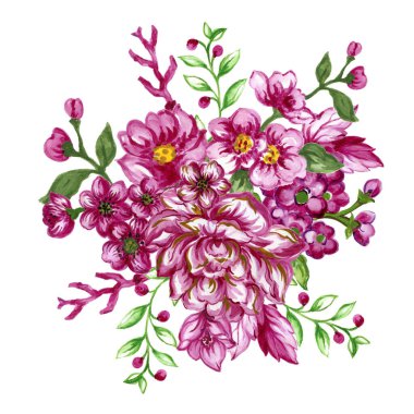 Çiçek desenli suluboya çiçek deseni yeşil yaprak dalların buket koleksiyonunu bırakır. Düğün kırtasiyesi, selamlar, duvar kağıtları, moda, geçmiş.