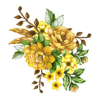 Çiçek desenli suluboya çiçek deseni yeşil yaprak dalların buket koleksiyonunu bırakır. Düğün kırtasiyesi, selamlar, duvar kağıtları, moda, geçmiş.