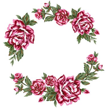 Eski püskü, modası geçmiş gül gouache illüstrasyon buketi botanik selamlama daveti