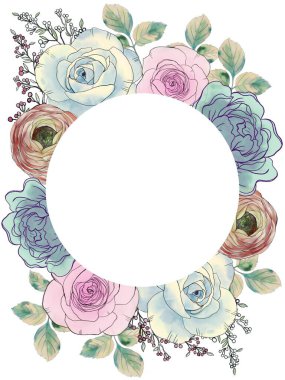 Çizgi sanatı, çiçek açan botanik noktalar, gül, kasımpatı, kamelya açan dijital klişe suluboya akvaryum romantik lüks şablon soyut modern şablon