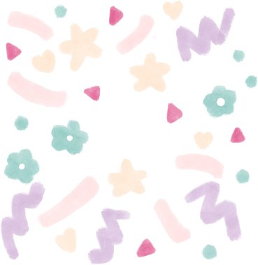 Renkli soyut sevimli kalp çiçeği yıldızı Polka Arkaplan. Pastel ambalaj kağıdı. Beyaz desenli çok renkli konfeti duvar kağıdı