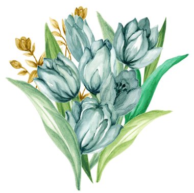 suluboya Bahar ve Yaz zamanı beyaz arka planda zarif bir çiçek resmi