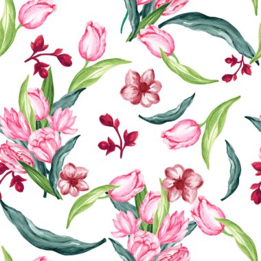 Kusursuz desenli lale, tatlı yabani çiçek bahçesi ve düğün davetiyesi için renkli çiçek şablonu hediye kartı hediye çeki el boyası. 