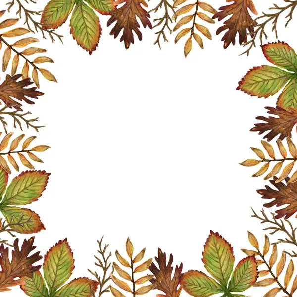 suluboya gouache rengarenk yapraklar çiziyor sonbahar sonbahar mevsimleri düzenleme pankart çerçeve çerçeve el düğün davetiyeleri için tasarım, tebrik kartları, kart