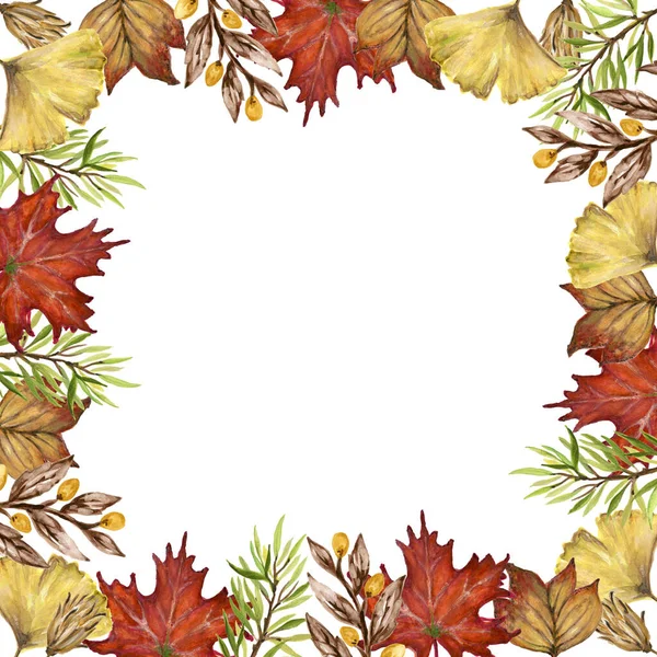 suluboya gouache rengarenk yapraklar çiziyor sonbahar sonbahar mevsimleri düzenleme pankart çerçeve çerçeve el düğün davetiyeleri için tasarım, tebrik kartları, kart