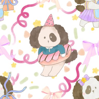 Suluboya köpek çiftliği çiftçisi şirin karikatür karikatür tarzı kusursuz desenli kumaş, ambalaj, tekstil, duvar kağıdı, giyim için ideal çocuk tasarımı