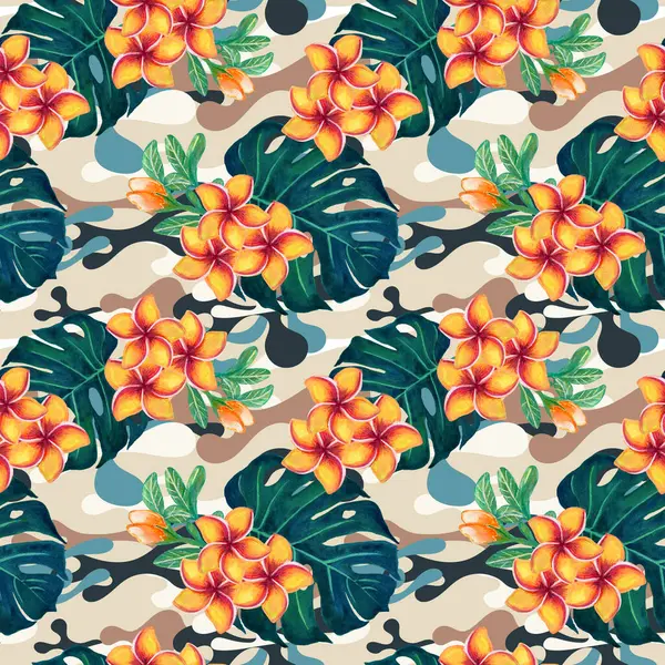 Summer exotic jungle tropical floral monstera plants pattern watercolors, perfect for textiles and decoration
