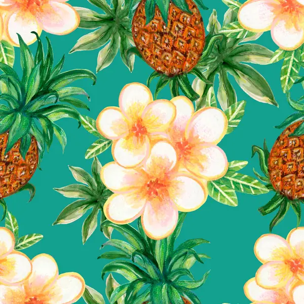 Yaz aylarında tropikal orman çiçekleri ananas aromalı suluboya, tekstil ve dekorasyon için mükemmeldir.