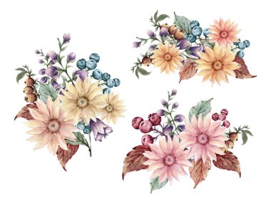 Sonbahar buketi, botanik böğürtlenleri lavanta gerbera dandilion calendula