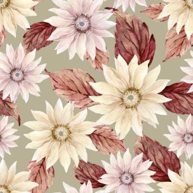 Kusursuz desenli botanik gerbera kahverengisi 