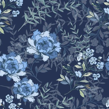 Kusursuz desenli hayvan porselen tarzı ağaçlarla el boyaması, moda için suluboya, iç duvar kağıdı, basılı kağıt arka plan.