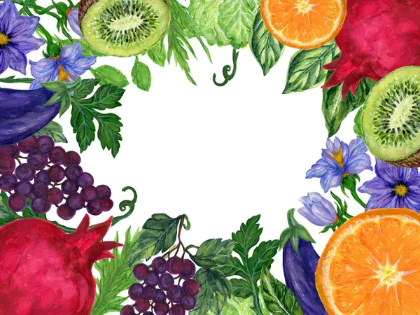 Watercolor Hand Paint Frame Eco Food Organic Cafe Menu Design — Stock Photo, Image