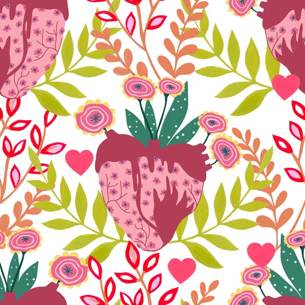 Sevgililer Günü botanik deseni geleneksel halk sanatları nakışından esinlenerek tekstil ya da farbik baskı süsü tasarlar. Çiçekli, yapraklı retro duvar kağıdı