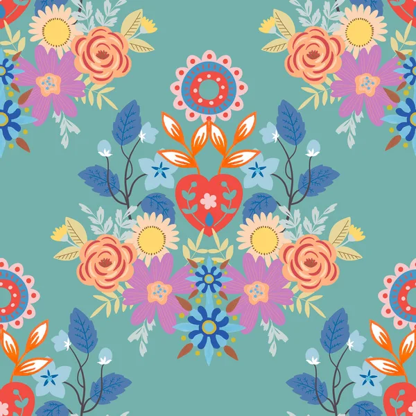Sevgililer Günü botanik deseni geleneksel halk sanatları nakışından esinlenerek tekstil ya da farbik baskı süsü tasarlar. Çiçekli, yapraklı retro duvar kağıdı