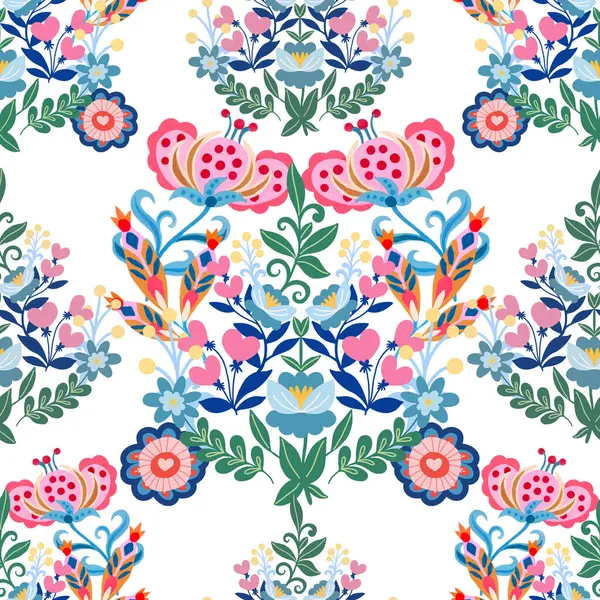 Sevgililer Günü botanik deseni geleneksel halk sanatları nakışından esinlenerek tekstil ya da farbik baskı süsü tasarlar. Çiçekli, yapraklı retro duvar kağıdı