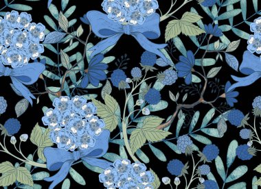 Chinoiserie 'den esinlendim. Klasik çiçek illüstrasyonu. Doğu Asya 'nın mavi ve beyaz doğusundaki pürüzsüz desen