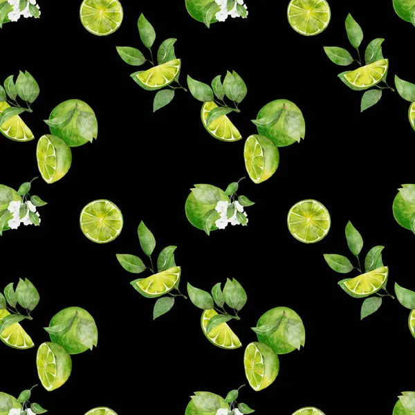 Seamless pattern watercolor with citrus lime fruit with green leaves background print  illustration design for paper, covers, cards, fabrics, interior