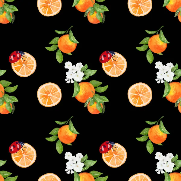 Seamless pattern watercolor with citrus orange fruit tropical background print  illustration design for paper, covers, cards, fabrics, interior