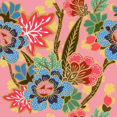 Klasik dikişsiz altın desenli egzotik çiçek desenli suluboya el resmi. 