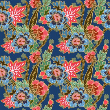 Klasik dikişsiz altın desenli egzotik çiçek desenli suluboya el resmi. 