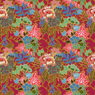 Geleneksel tavus kuşu desenli suluboya el boyalı egzotik tavus kuşu desenli dikişsiz altın desenli. 