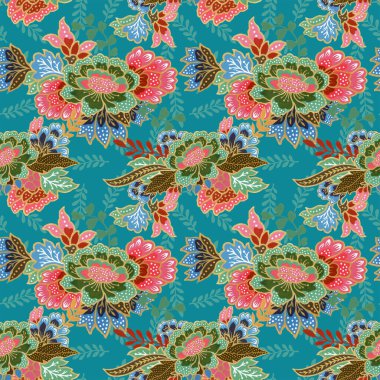 Klasik dikişsiz altın desenli egzotik çiçek desenli suluboya el resmi. 