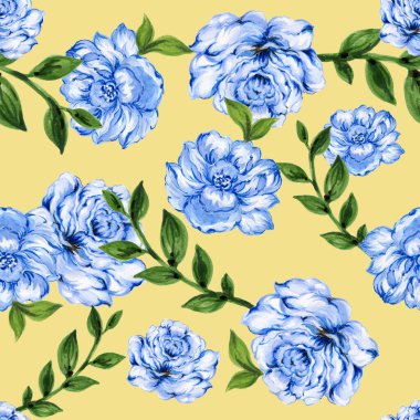 Suluboya retro çiçeği pürüzsüz arka plan naure bitkileri