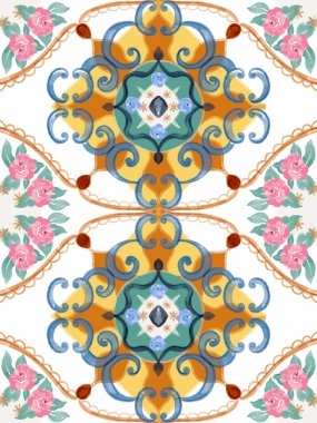Repeat pattern abstract beautiful mediterranian splash ceramic tile italian painting Texture decoration on white background
