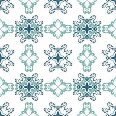 Seamless folk traditional art pattern Mediterranian Scandinavian blue repetitive floral design Retro style arrangement ornament for textile design, wallpaper , decor interior, garment