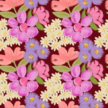Kusursuz çiçek bahçesi kawaii ditsy baskısı ve özgürlük anlaşmasında şirin bir bahar botaniği. Oldukça botanik tasarım el çizimi çiçekler eşarp, kart, dekor için suluboya tarzı