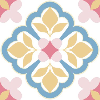 Geleneksel İspanyol seramik döşemeleri. Portekiz motifleri, Lizbon renkleri. Mutfak mozaiği, renkli kawaii tarzı renk deseni