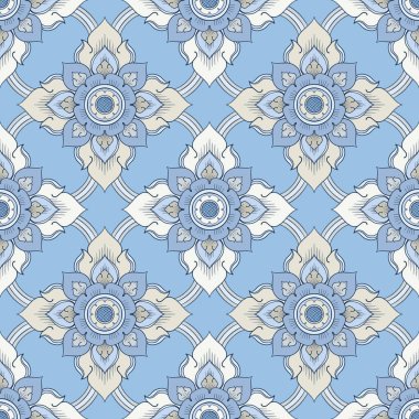 Görüntü Kraliyet çivit mavisi Porselen Tayland çiçeği. Kusursuz desenler için geleneksel süsleme tarzı. 