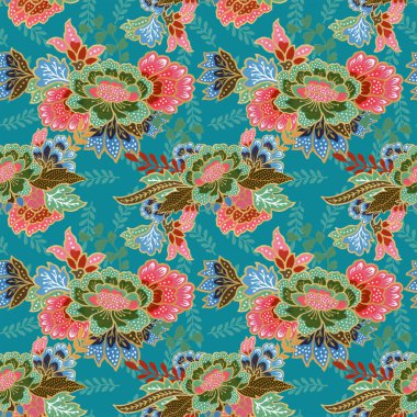 Klasik dikişsiz altın desenli egzotik çiçek desenli suluboya el resmi. 