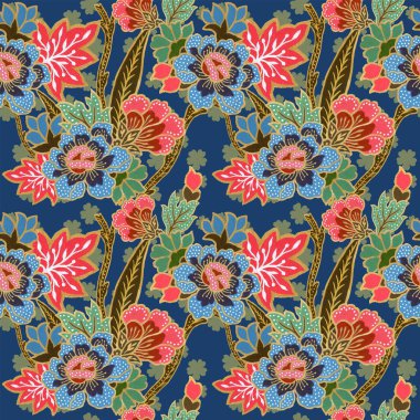 Klasik dikişsiz altın desenli egzotik çiçek desenli suluboya el resmi. 