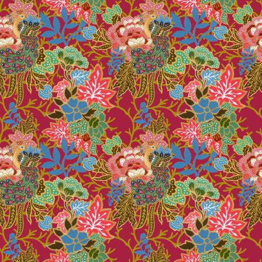 Geleneksel tavus kuşu desenli suluboya el boyalı egzotik tavus kuşu desenli dikişsiz altın desenli. 