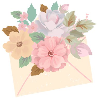 Çiçek buketleri. Bir buket bahçe çiçeği, çiçek desenli güller. Bahar ve yaz tecrit edilmiş elementler Sevgililer Günü, Anneler Günü, tebrik kartları.