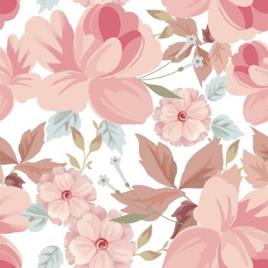 Çiçek açan güzel çiçekli, çiçekli, klasik şablon beyaz desenli moda baskıları için kusursuz desen. 