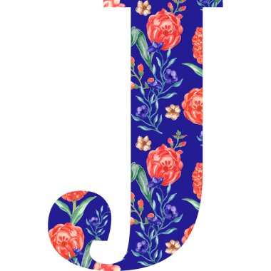 Çiçeklerle el çizimi yazı tipi. Beyaz arkaplanda izole edilmiş ABCD büyük harf dizisi. El yapımı romantik alfabe seti.