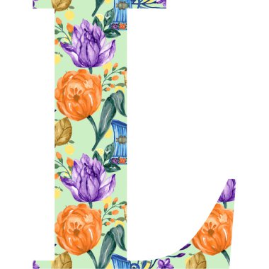 Çiçeklerle el çizimi yazı tipi. Beyaz arkaplanda izole edilmiş ABCD büyük harf dizisi. El yapımı romantik alfabe seti.