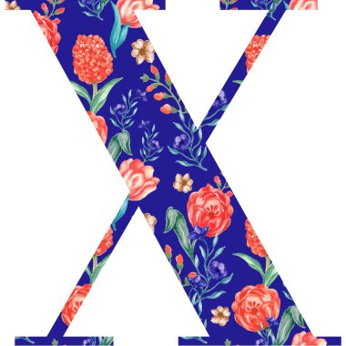 Çiçeklerle el çizimi yazı tipi. Beyaz arkaplanda izole edilmiş ABCD büyük harf dizisi. El yapımı romantik alfabe seti.