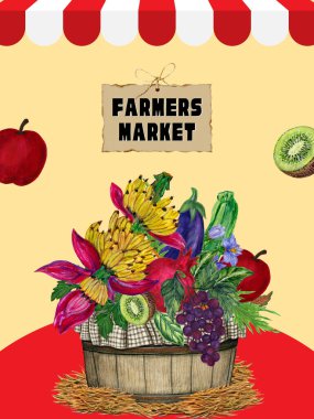 Çiftçi Pazarı broşürü Poster primi Sağlıklı Gıda Fuarı Sebze ve Meyve Dükkanı ürün şablonu